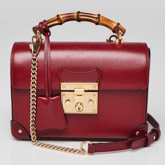 Gucci Cerise Leather Padlock Small Bamboo Shoulder Bag - Picture 1 of 12